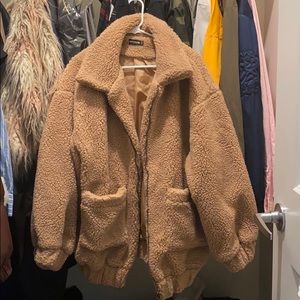 Tan oversized teddy jacket PLT